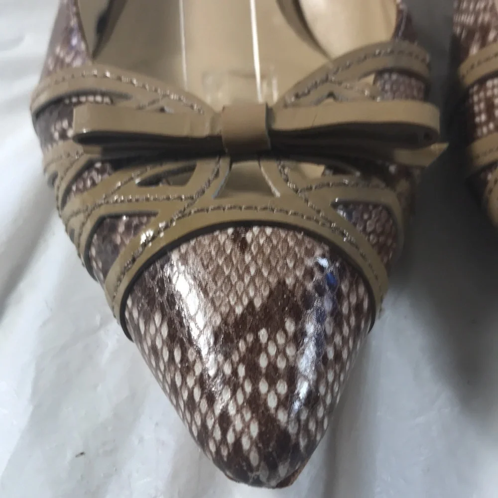 Vintage Joan & David Women's Brown Snakeskin Print Leather Slingback Pointy Heel